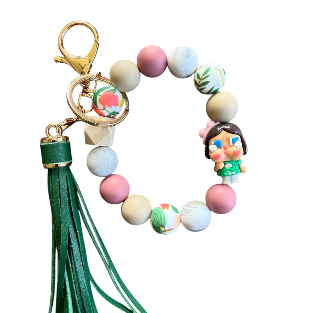 Floral Beaded Keychain with Tassel
